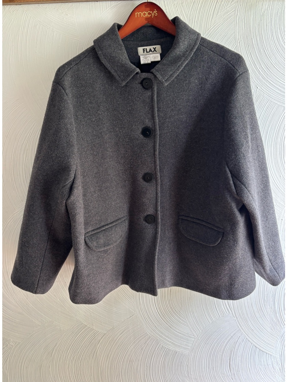 FLAX  Wool-Blend CHARCOAL GRAY Short button down Jacket Pea Coat/ sz 1G
